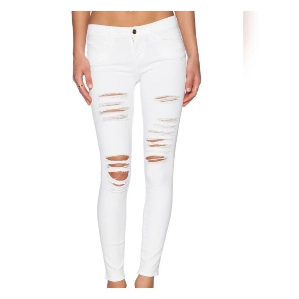 Frame Denim Le Skinny De Jeanne Distressed Jeans Size 27 White
